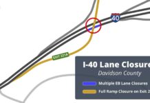TDOT cerrará carriles en la Interestatal 40 en el Condado de Davidson