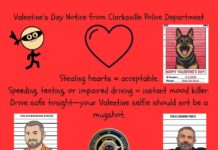 La Policía de Clarksville Lanza Campaña de Seguridad Vial para San Valentín con Humor y Advertencias Serias