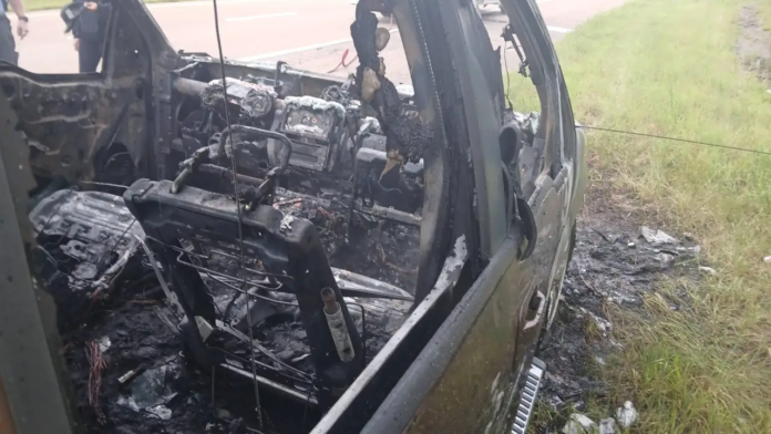 Vehicle fire Friday morning on Highway 64 in McNairy County (McNairy County Fire Department)