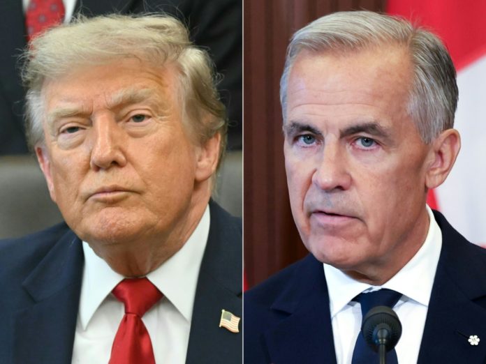 Combinación de fotos creada el 22 de agosto de 2026. A la izq, el presidente de Estados Unidos Donald Trump, a la derecha el primer ministro de Canadá Mark Carney. AFP