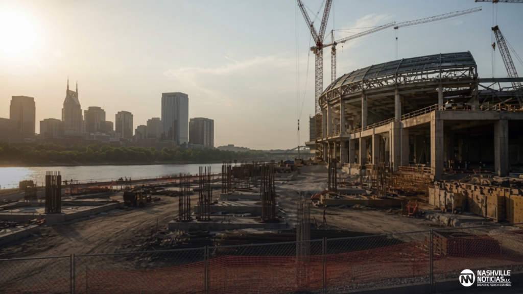 Obra junto al nuevo estadio de Nashville donde se levantará el hotel del East Bank