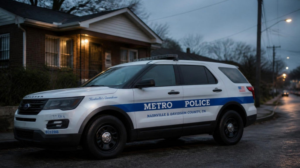 Patrulla de MNPD frente a una vivienda en North Nashville, donde inició la investigación contra Conner por maltrato infantil